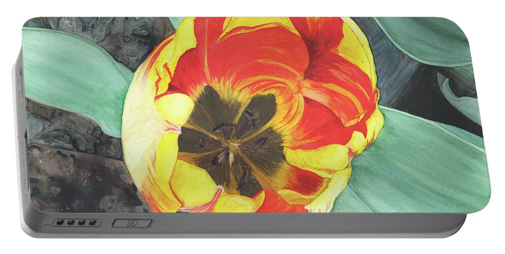 Watercolor Portable Battery Charger featuring the painting Tulip Heart by Heather E Harman