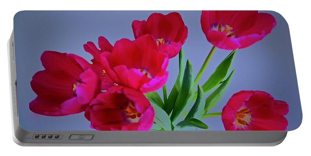 Abstract Portable Battery Charger featuring the photograph Tulips Bursting by Alida M Haslett