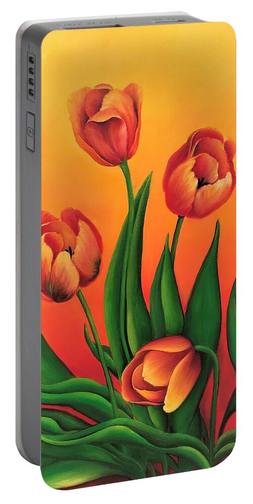  Tulips Oil Painting Original Art Picture Wall Art Painting Art For The Living Room Office Decor Gift Idea For Her Home Décor Art For Sale Flowers Red Flowers Bright Tulips Framed Art Portable Battery Charger featuring the painting Tulips by Tanya Harr