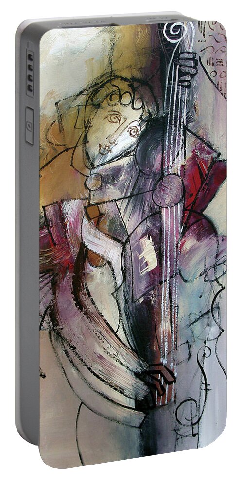 Figurative Portable Battery Charger featuring the painting Tuning the Vibe by Jim Stallings