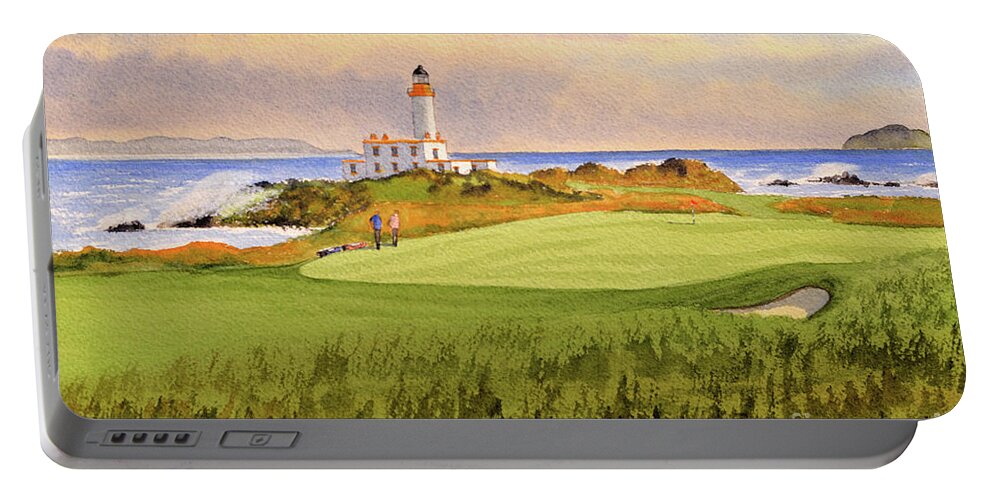 Turnberry Golf Course Portable Battery Charger featuring the painting Turnberry Golf Course Scotland 9th Green by Bill Holkham