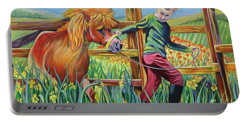Horse Painting Portable Battery Charger featuring the painting Turning by Dorsey Northrup