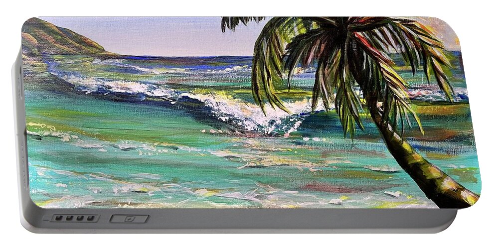 Palm Portable Battery Charger featuring the painting Turquoise Bay by Kelly Smith