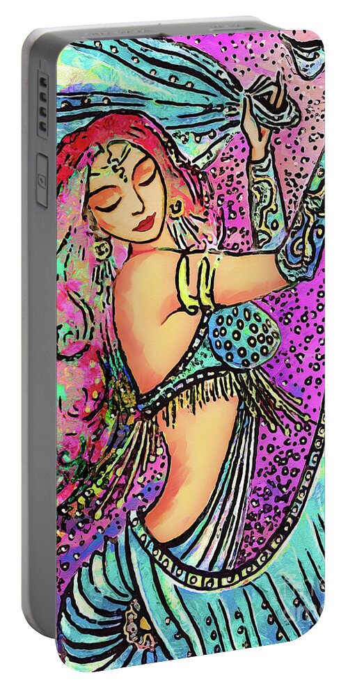 Belly Dancer Portable Battery Charger featuring the painting Turquoise Dancer by Eva Campbell