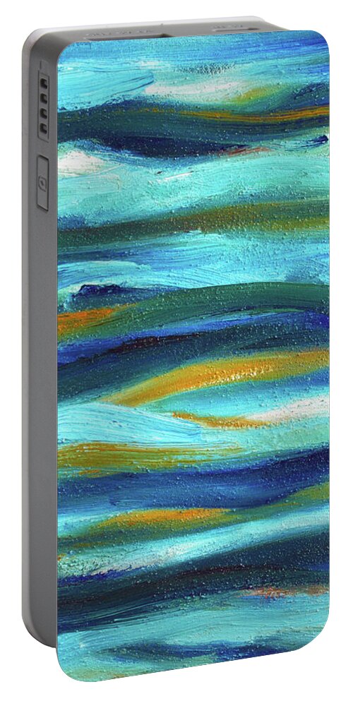 Abstract Portable Battery Charger featuring the painting Turquoise Sea by Maria Meester