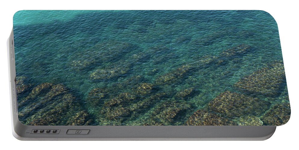 Sea Water Portable Battery Charger featuring the photograph Turquoise sea water in a rocky cove 2, Mediterranean Sea by Adriana Mueller