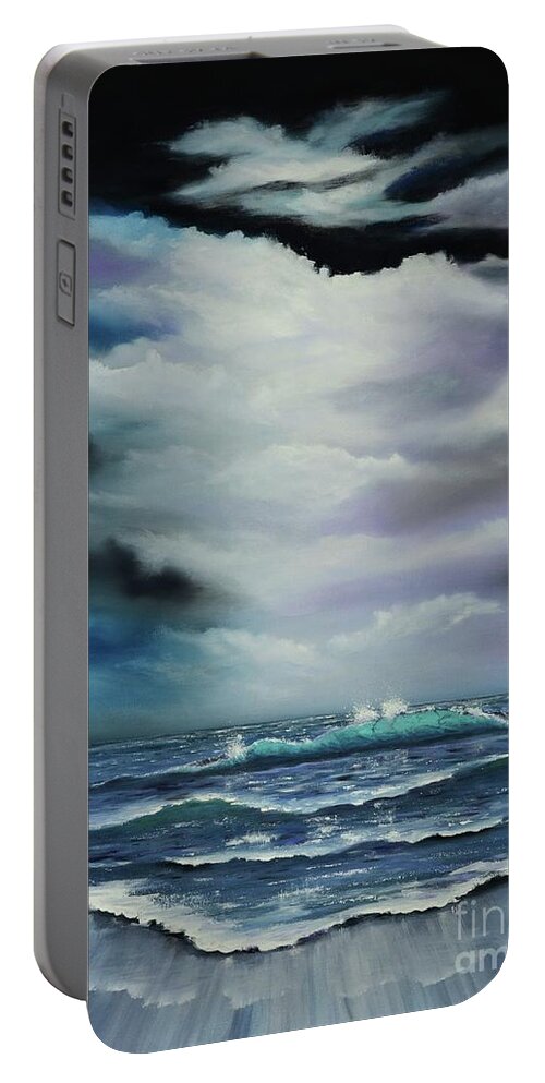 Turquoise Wave Portable Battery Charger featuring the painting Turquoise Wave by Mary Scott