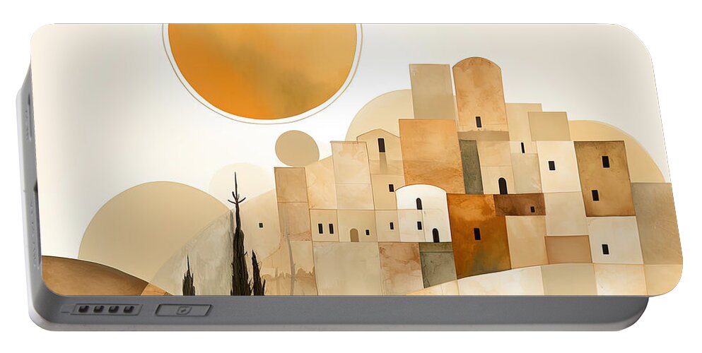 Orange Art Portable Battery Charger featuring the painting Tuscan Under the Sun by Lourry Legarde