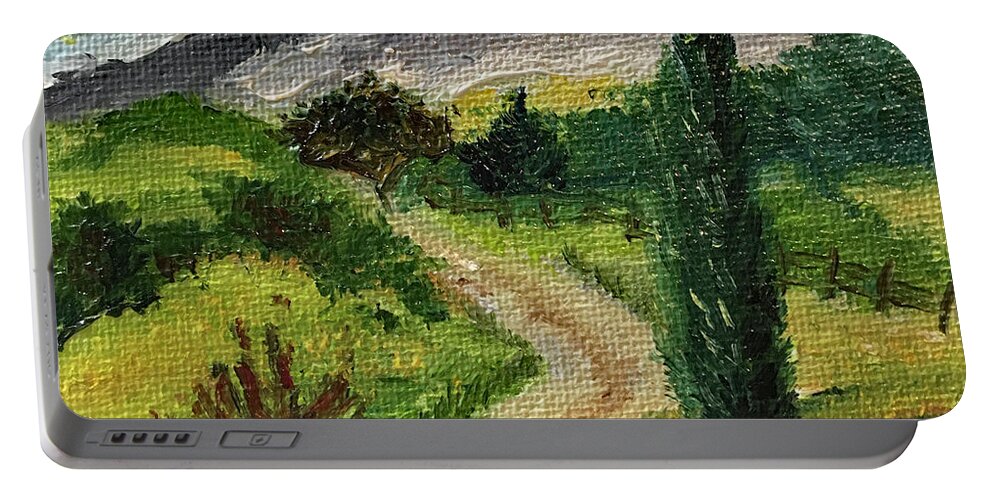 Tuscany Portable Battery Charger featuring the painting Tuscan Winding Road by Roxy Rich