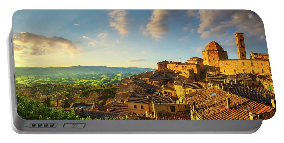 Volterra Portable Battery Charger featuring the photograph Volterra old town skyline by Stefano Orazzini