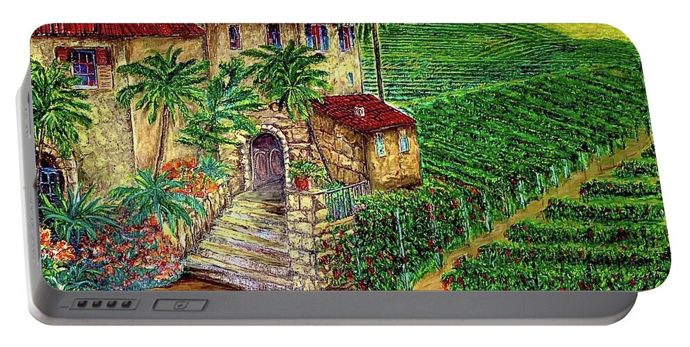 Tuscany Winery & Vineyard Portable Battery Charger featuring the painting Tuscany Winery and Vineyard by Michael Silbaugh