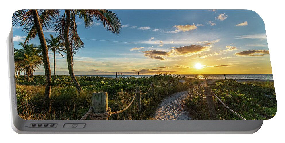 Sunset Portable Battery Charger featuring the photograph 'Tween Waters Sunset by Edward Saternus
