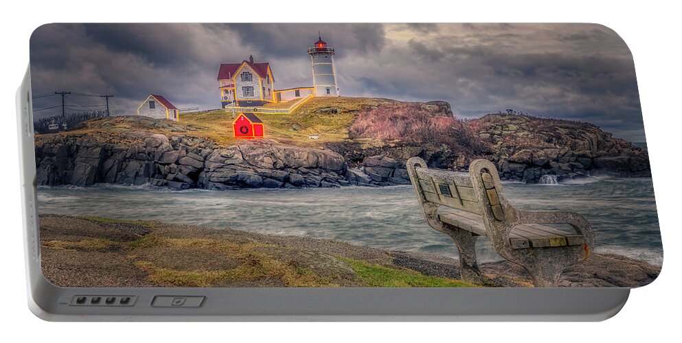 The Nubble Portable Battery Charger featuring the photograph Twilight at The Nubble by Penny Polakoff