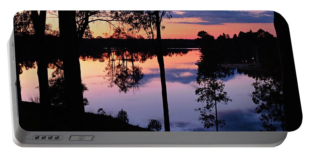 Twilight Portable Battery Charger featuring the photograph Twilight by the lake by Angelo DeVal