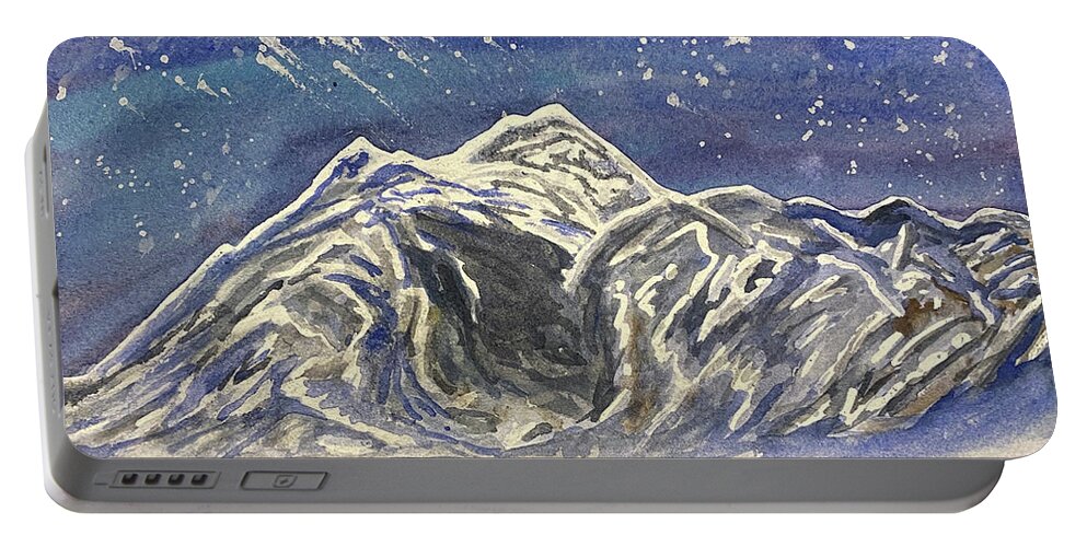 Mt Baker Portable Battery Charger featuring the painting Twilight Mountain by Lisa Neuman