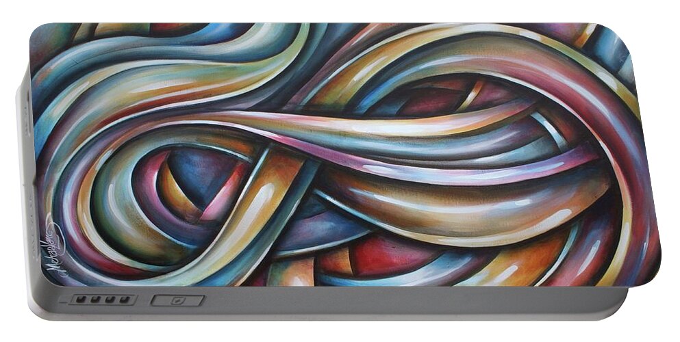 Abstract Design Portable Battery Charger featuring the painting 'Twisted' by Michael Lang