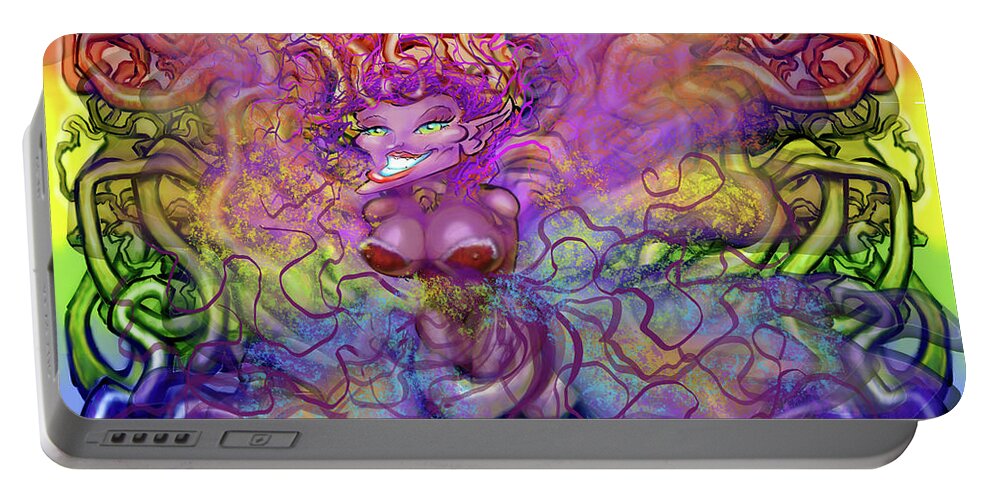 Twisted Portable Battery Charger featuring the digital art Twisted Rainbow Pixie Magic by Kevin Middleton