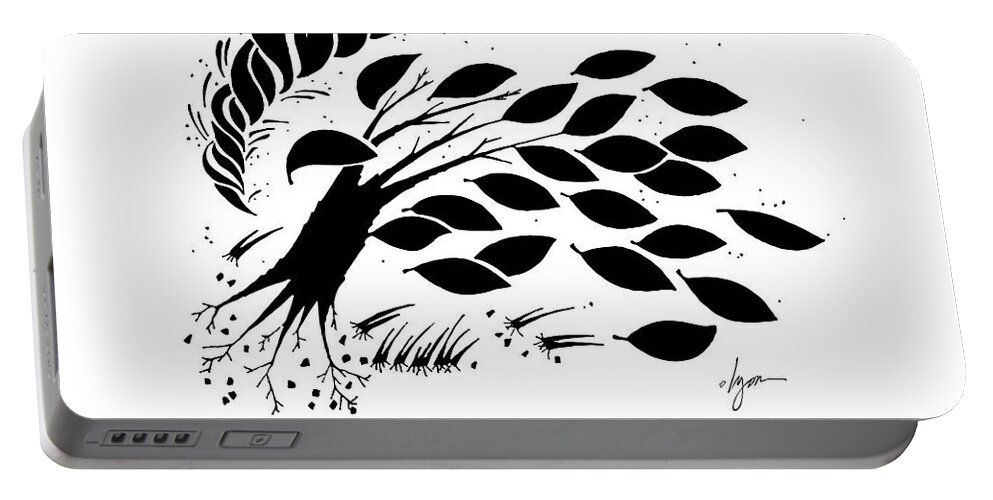Black And White Portable Battery Charger featuring the drawing Twister by Angela Treat Lyon
