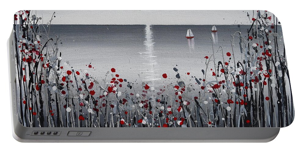Red Poppies Portable Battery Charger featuring the painting Two boats a Sailing by Amanda Dagg