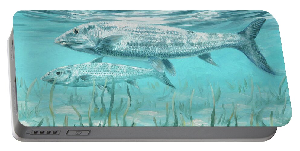 Bone Fish Portable Battery Charger featuring the painting Two Bone Fish by Guy Crittenden