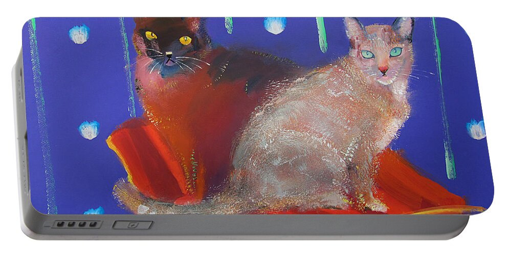 Orienta Cats Portable Battery Charger featuring the painting Two Cats On A Cushion by Charles Stuart