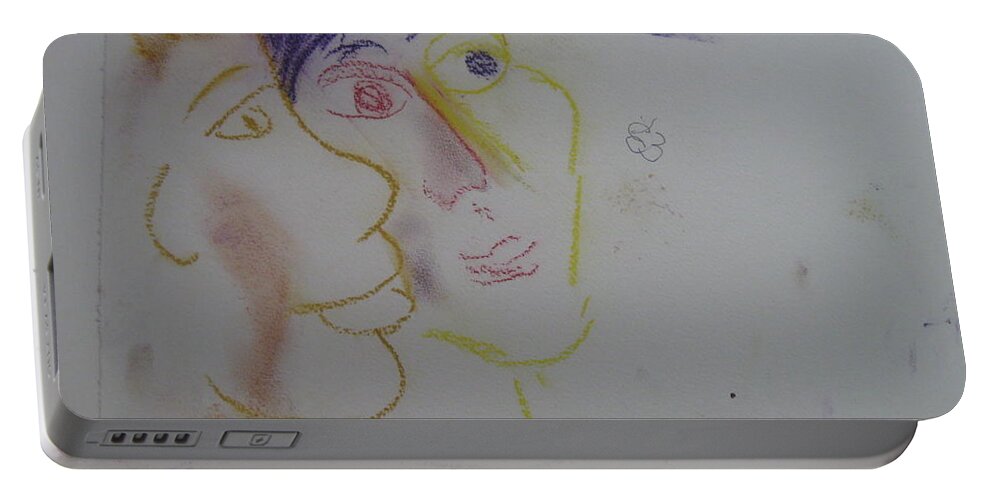  Portable Battery Charger featuring the drawing Two Faces by AJ Brown