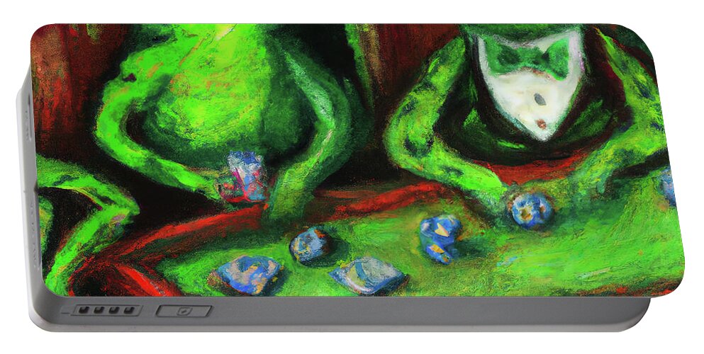 Two Frogs Portable Battery Charger featuring the digital art Two Frog Games by Cathy Anderson