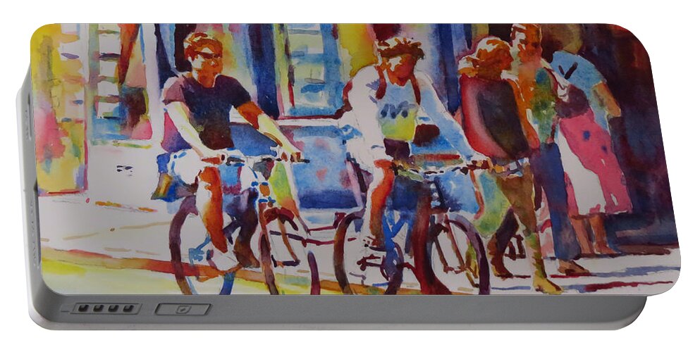Oxford Portable Battery Charger featuring the painting Two Go Cycling-G.Berry #89 by David Gilmore