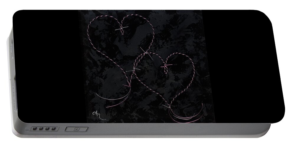 Hearts Portable Battery Charger featuring the mixed media Two Hearts Barbed Violet by Tamara Nelson