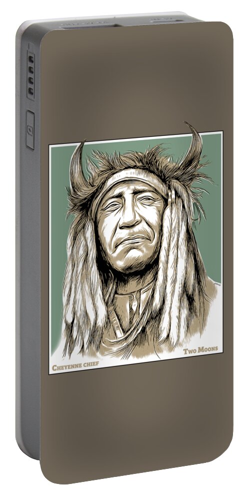 Two Moons Portable Battery Charger featuring the mixed media Two Moons Chief by Greg Joens