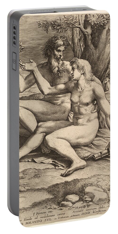 Lucas Vorsterman Portable Battery Charger featuring the drawing Two Nude Shepherds by Lucas Vorsterman