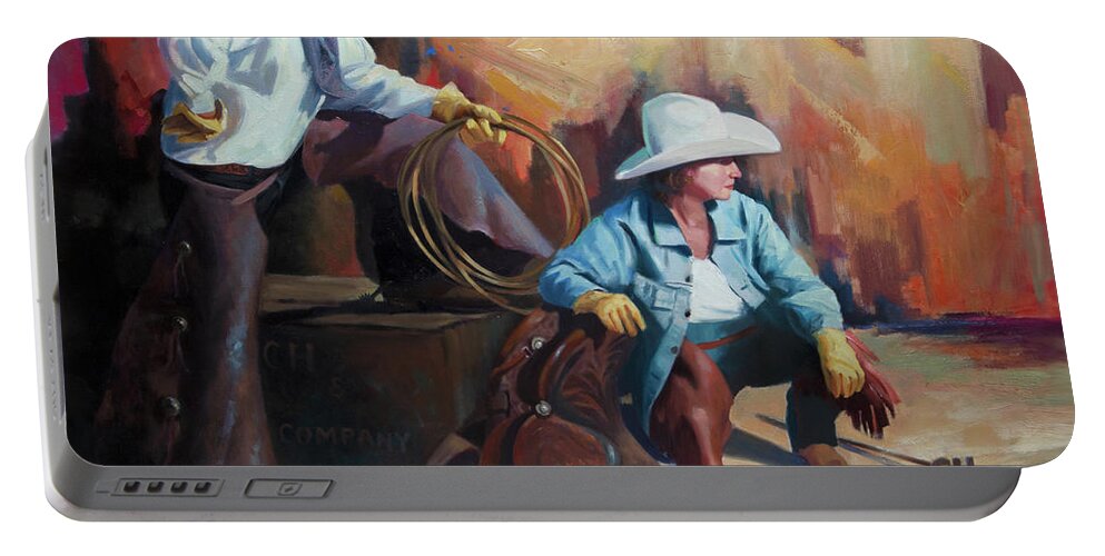 Western Art Portable Battery Charger featuring the painting Two of a Kind by Carolyne Hawley