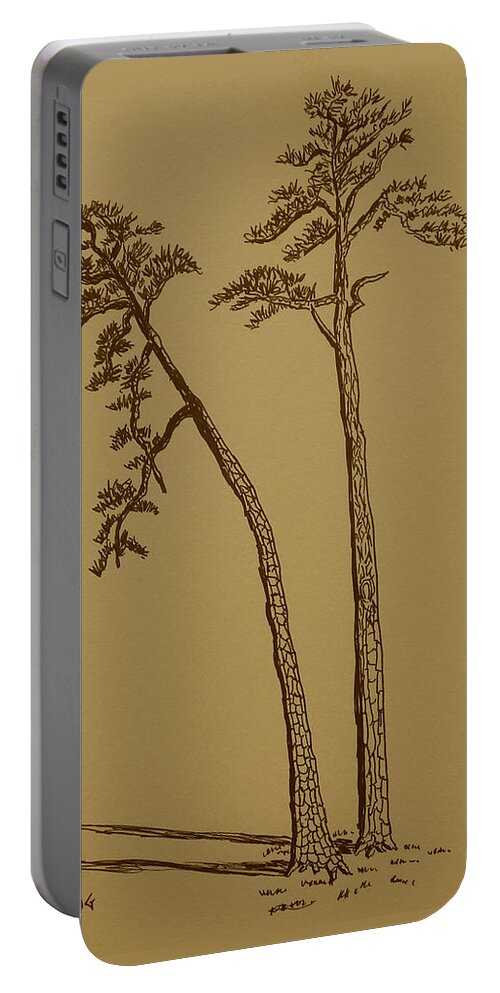 Ink Portable Battery Charger featuring the mixed media Two Pines by Mike Kling