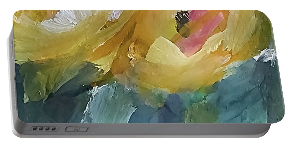Impressionistic Portable Battery Charger featuring the painting Two Small Yellow Flowers Looking Upward by Lisa Kaiser