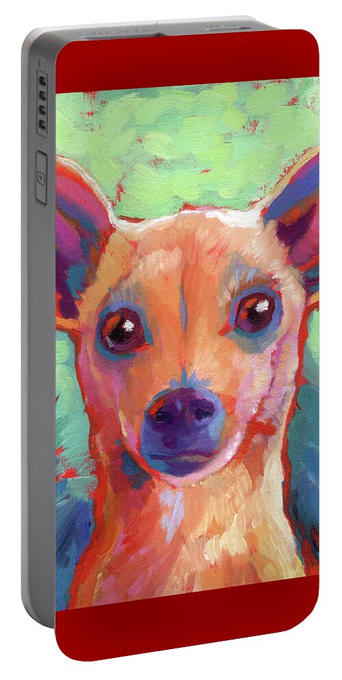 Dog Portable Battery Charger featuring the painting Twyla Chihuahua by Linda Ruiz-Lozito
