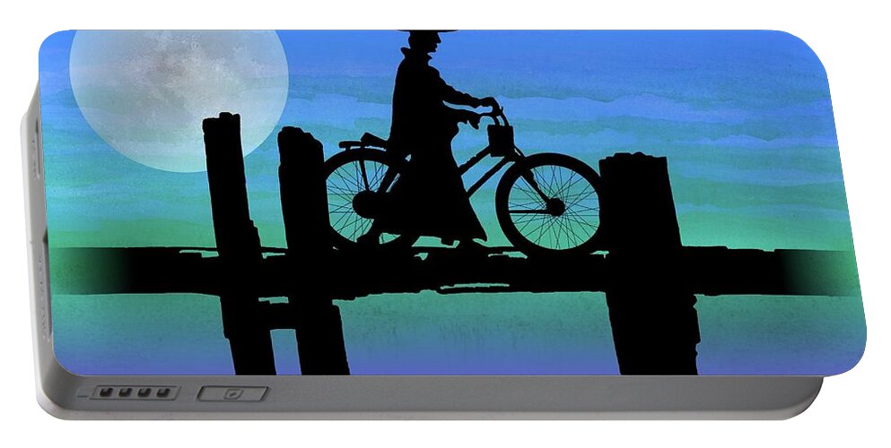 U Bein Bridge Portable Battery Charger featuring the painting U Bein Bridge Evening by Simon Read