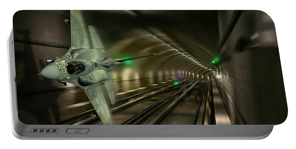 Falcon Portable Battery Charger featuring the digital art UAE Block 61 F-16E Tunneling by Custom Aviation Art