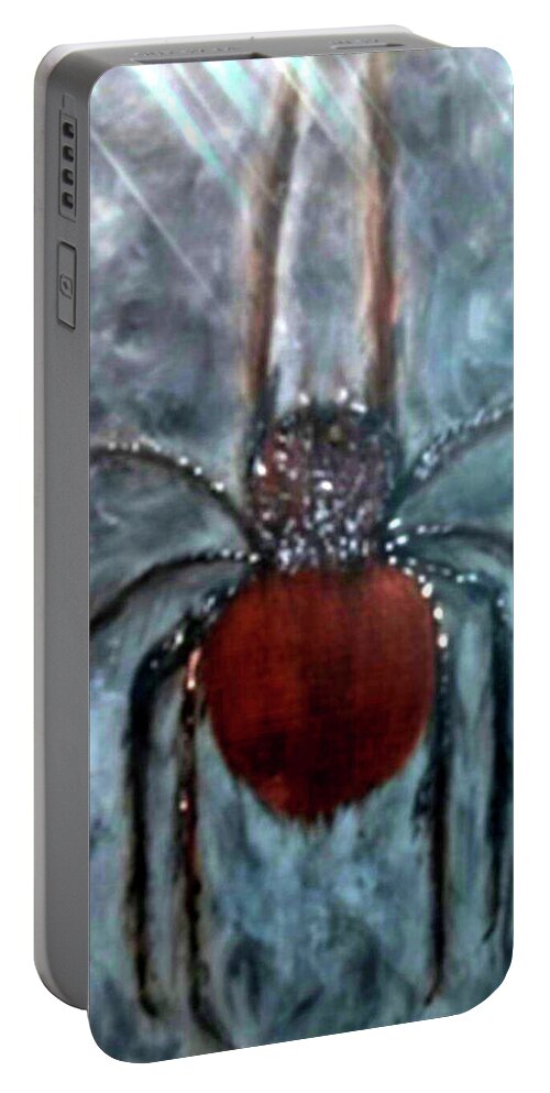 Ugly Portable Battery Charger featuring the painting Ugly Spider by Anna Adams