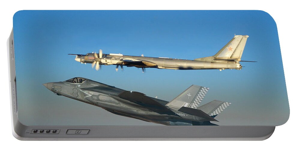 Lightning Portable Battery Charger featuring the digital art UK F-35B Bear Intercept by Custom Aviation Art