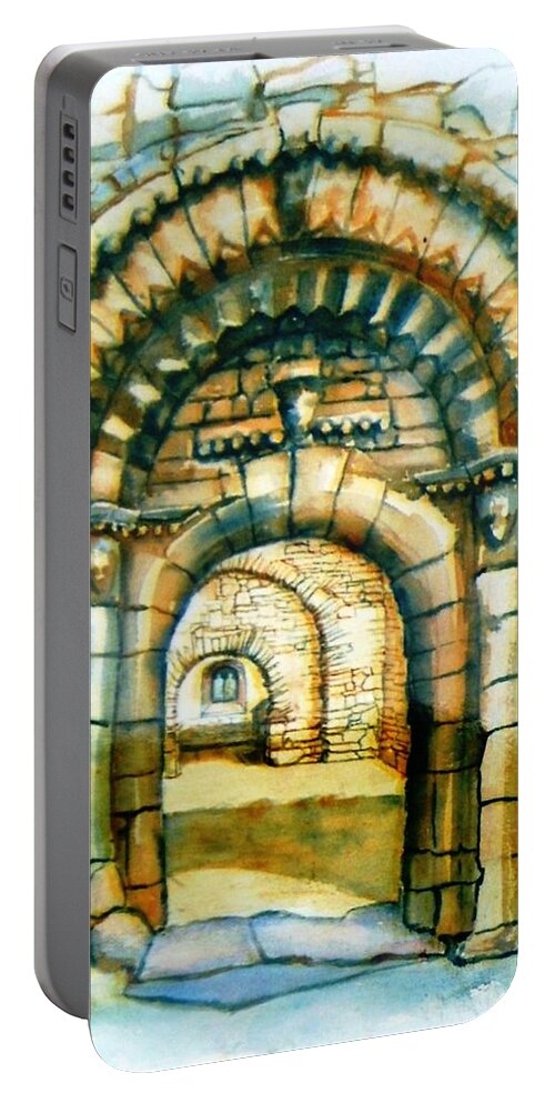 Watercolour Portable Battery Charger featuring the painting Ullard Romanesque doorway by Trudi Doyle