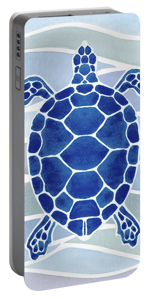 Giant Portable Battery Charger featuring the painting Ultramarine Blue Giant Turtle In Waves Watercolor by Irina Sztukowski