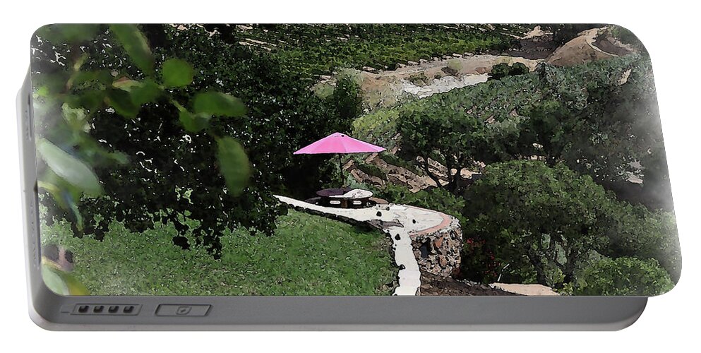 Winery Portable Battery Charger featuring the digital art Umbrella On The Overlook by Kirt Tisdale