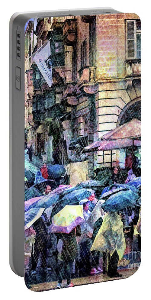 Valletta Portable Battery Charger featuring the digital art Umbrellas in Valleta by Jennie Breeze