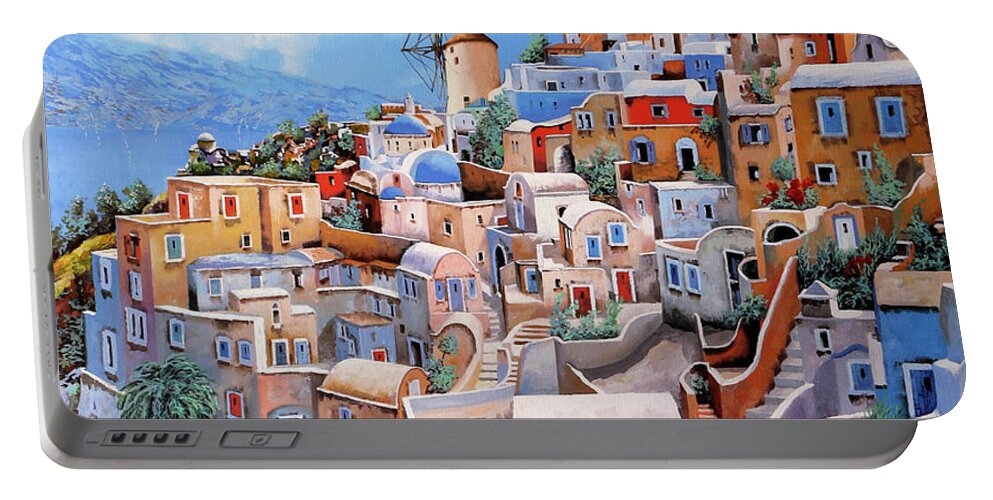 Santorini Portable Battery Charger featuring the painting Un Mulino A Santorini by Guido Borelli