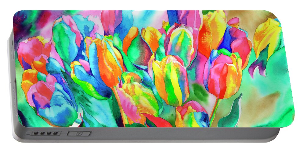 Tulips Portable Battery Charger featuring the painting Unbridled Tulips by Xavier Francois Hussenet