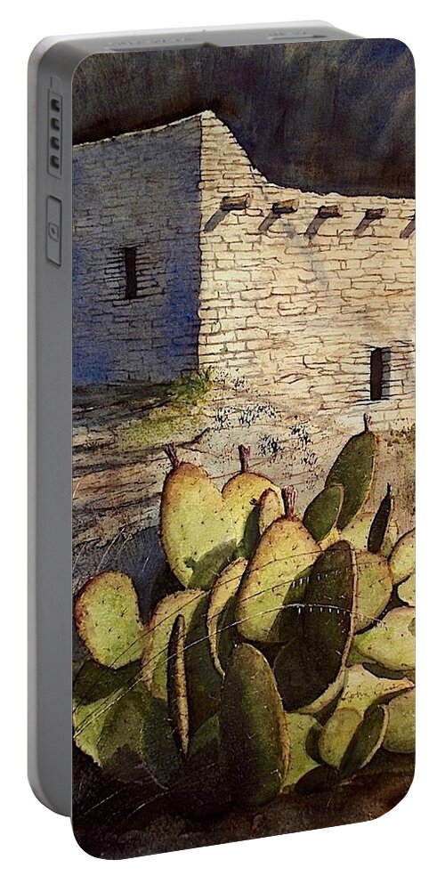 The Gila Cliff Dwellings National Monument In New Mexico Gila Wilderness. Fabulous! Portable Battery Charger featuring the painting Under The Cliff by John Glass