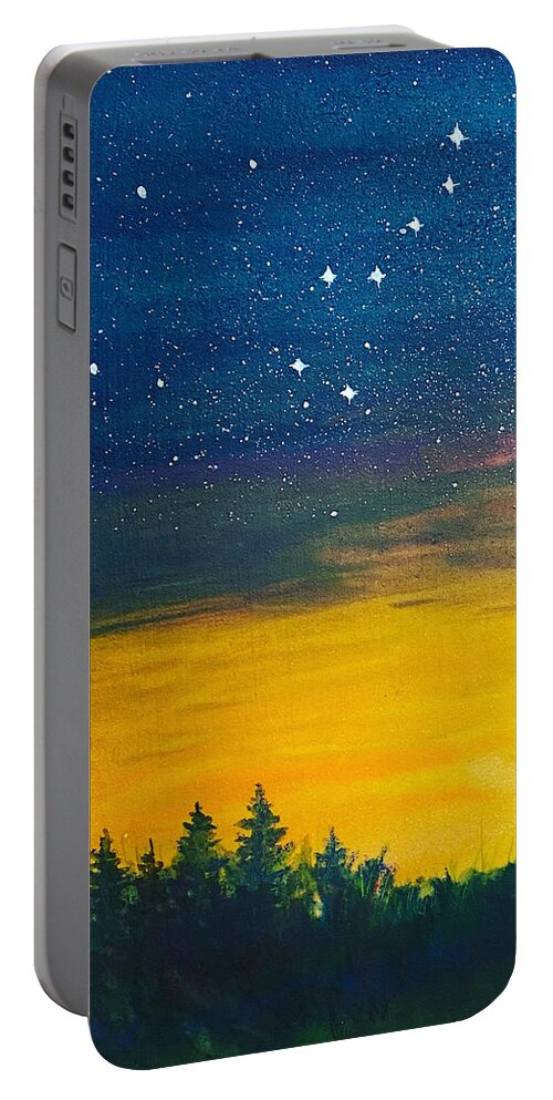 Starry Night Portable Battery Charger featuring the painting Under the Lucky Stars by Tonja Opperman