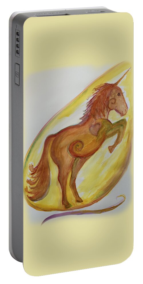 Unicorn Portable Battery Charger featuring the painting Unicorn Rearing by Sandy Rakowitz