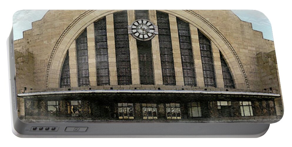 Union Terminal Portable Battery Charger featuring the photograph Union Terminal painterly panorama by Bentley Davis