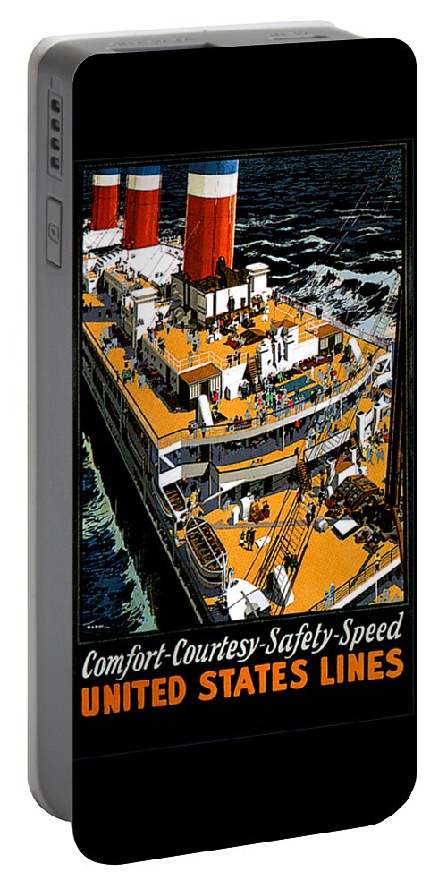 United States Portable Battery Charger featuring the painting United States Lines Travel Poster 1920s by Unknown